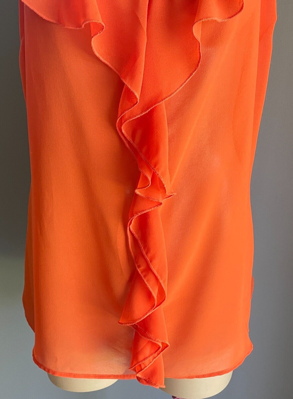 COTTON ON Cami Top Burnt Orange Ruffles Semi Sheer Adjust Strap Size XL 12 NEW