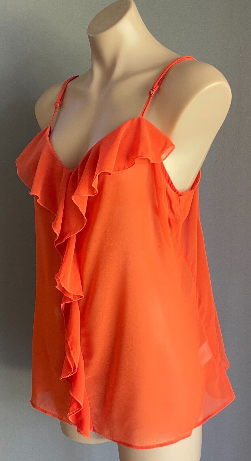 COTTON ON Cami Top Burnt Orange Ruffles Semi Sheer Adjust Strap Size XL 12 NEW