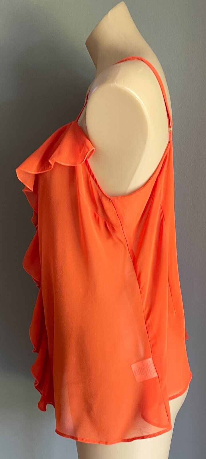 COTTON ON Cami Top Burnt Orange Ruffles Semi Sheer Adjust Strap Size XL 12 NEW