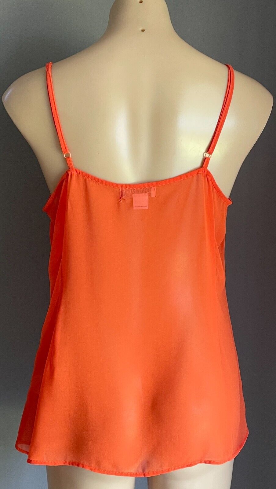 COTTON ON Cami Top Burnt Orange Ruffles Semi Sheer Adjust Strap Size XL 12 NEW