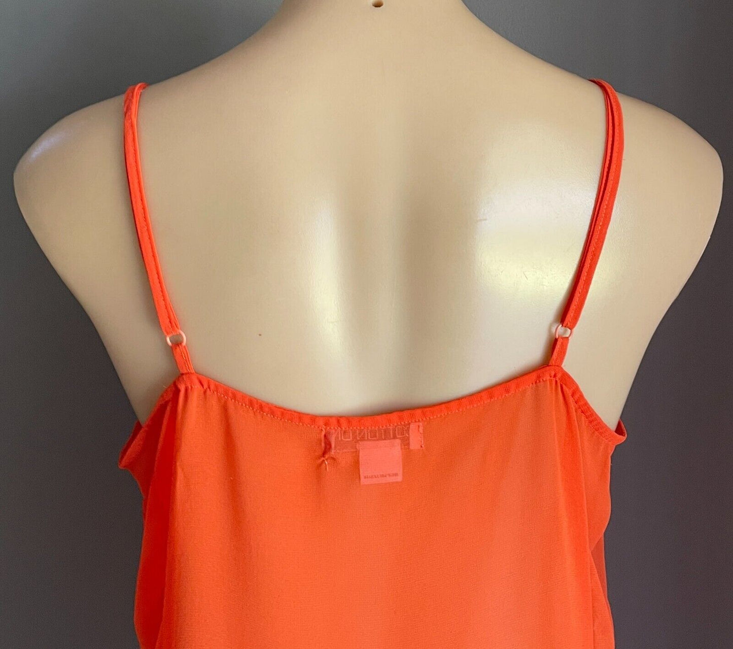COTTON ON Cami Top Burnt Orange Ruffles Semi Sheer Adjust Strap Size XL 12 NEW