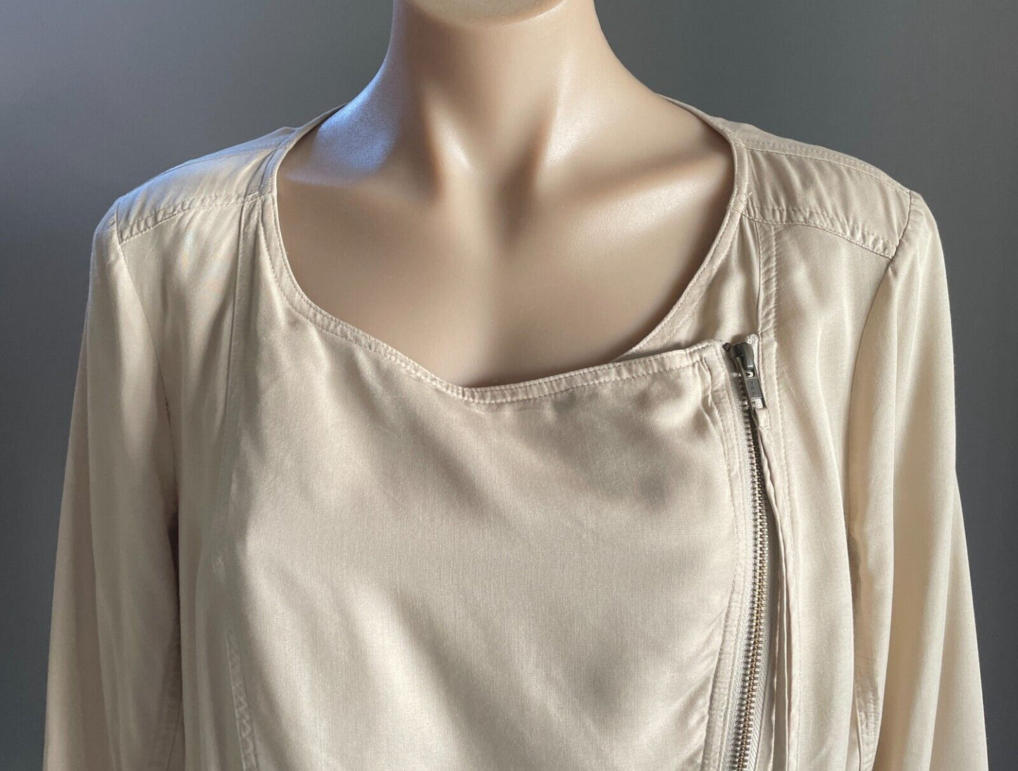 COUNTRY ROAD Jacket Beige Moto Style Modal Size 12 Lightweight Round Neck