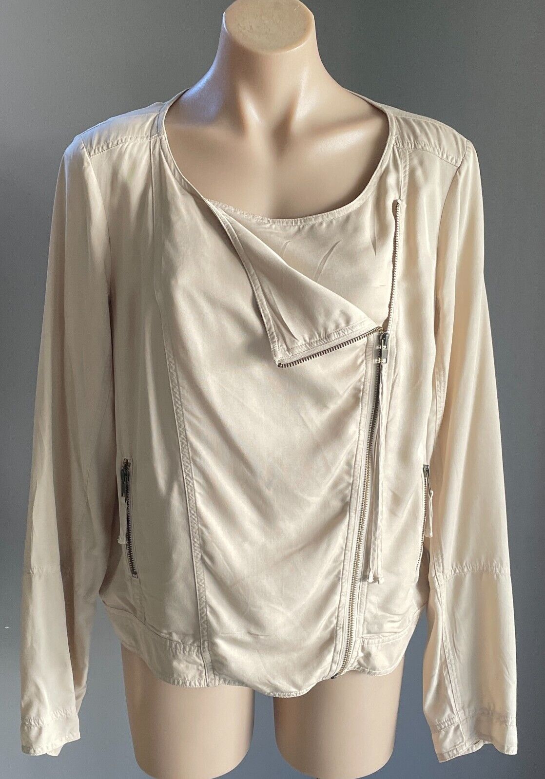 COUNTRY ROAD Jacket Beige Moto Style Modal Size 12 Lightweight Round Neck