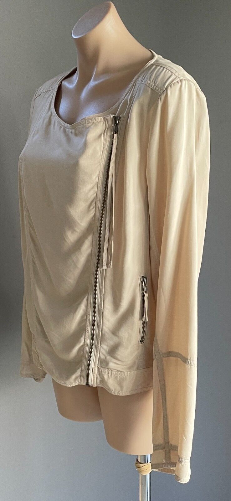 COUNTRY ROAD Jacket Beige Moto Style Modal Size 12 Lightweight Round Neck