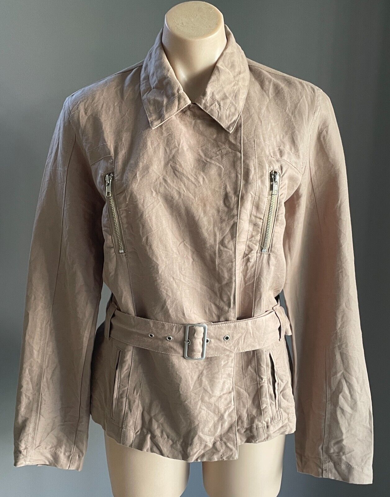 WITCHERY Jacket Light Brown Lightweight Long Sleeves Belt at Hips Size 12 NEW