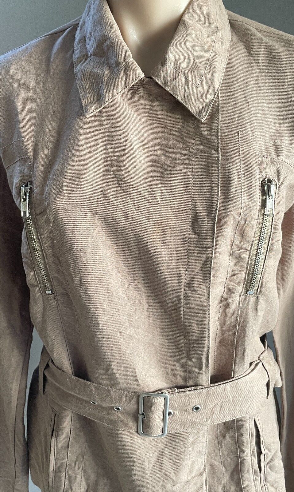 WITCHERY Jacket Light Brown Lightweight Long Sleeves Belt at Hips Size 12 NEW