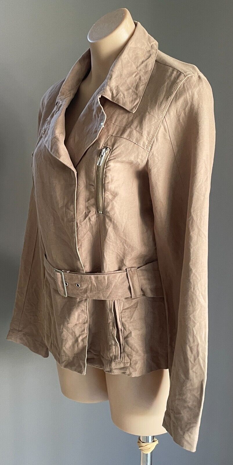 WITCHERY Jacket Light Brown Lightweight Long Sleeves Belt at Hips Size 12 NEW
