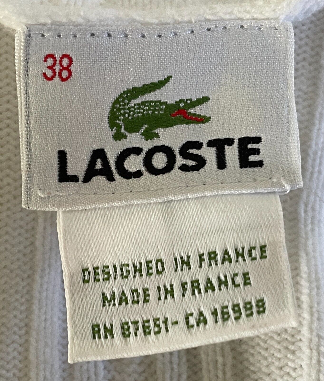 LACOSTE White Cable Knit V-Neck Sweater Size 38 AU 10 Long Sleeves Cotton Blend