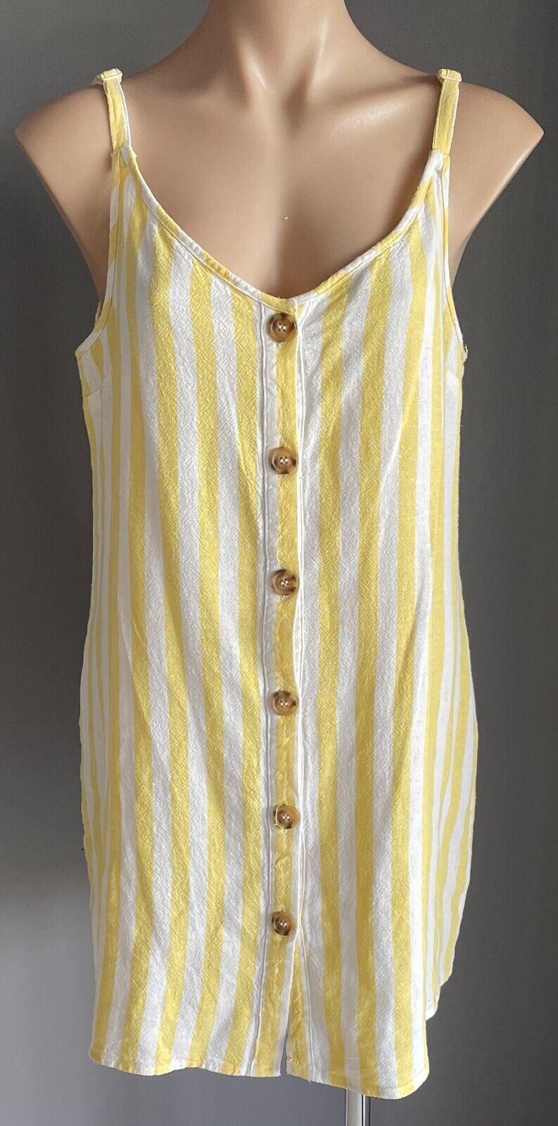 COTTON ON Shift Dress Butter Yellow White Stripe Sleeveless Button Front Size L
