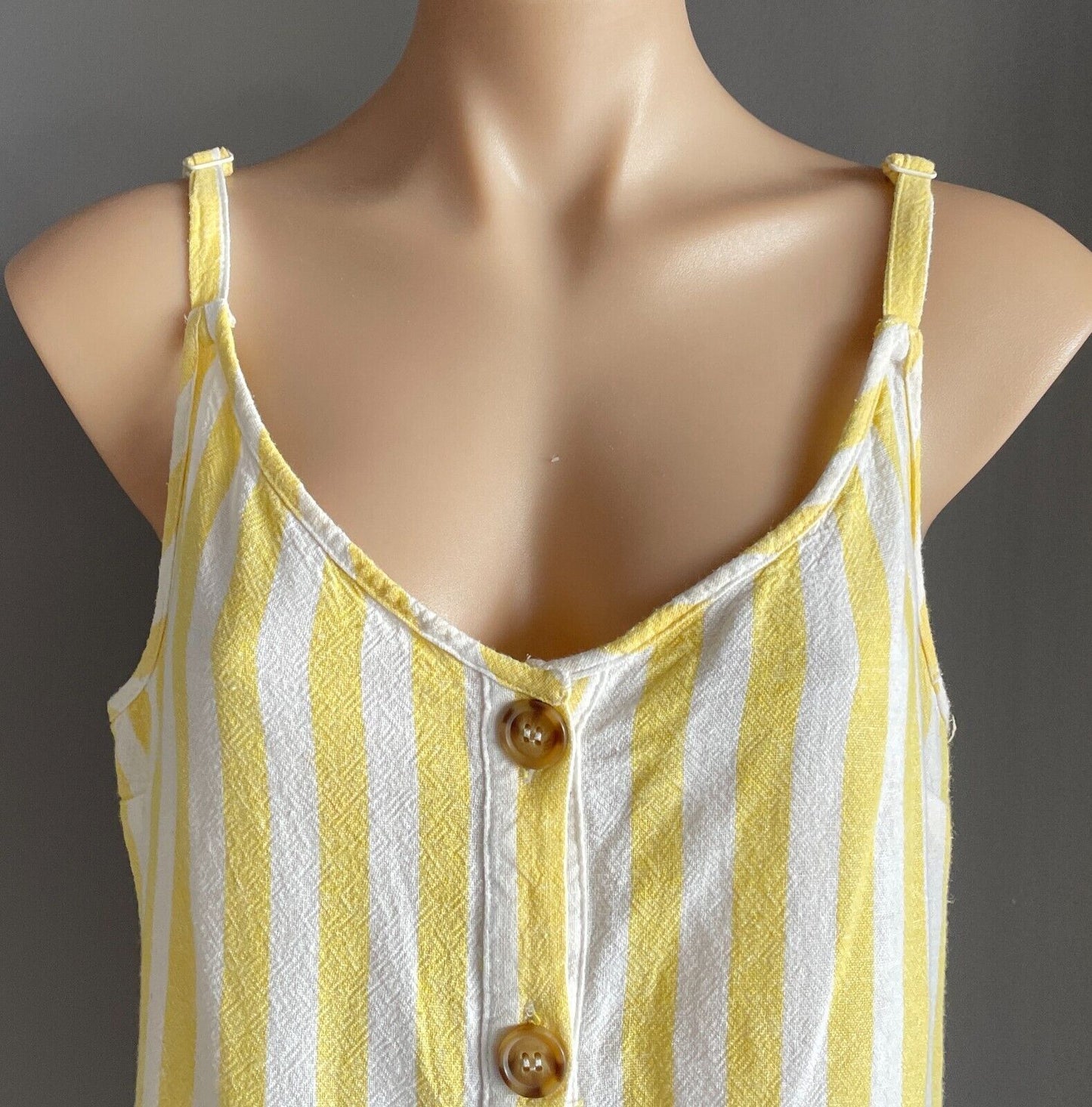 COTTON ON Shift Dress Butter Yellow White Stripe Sleeveless Button Front Size L