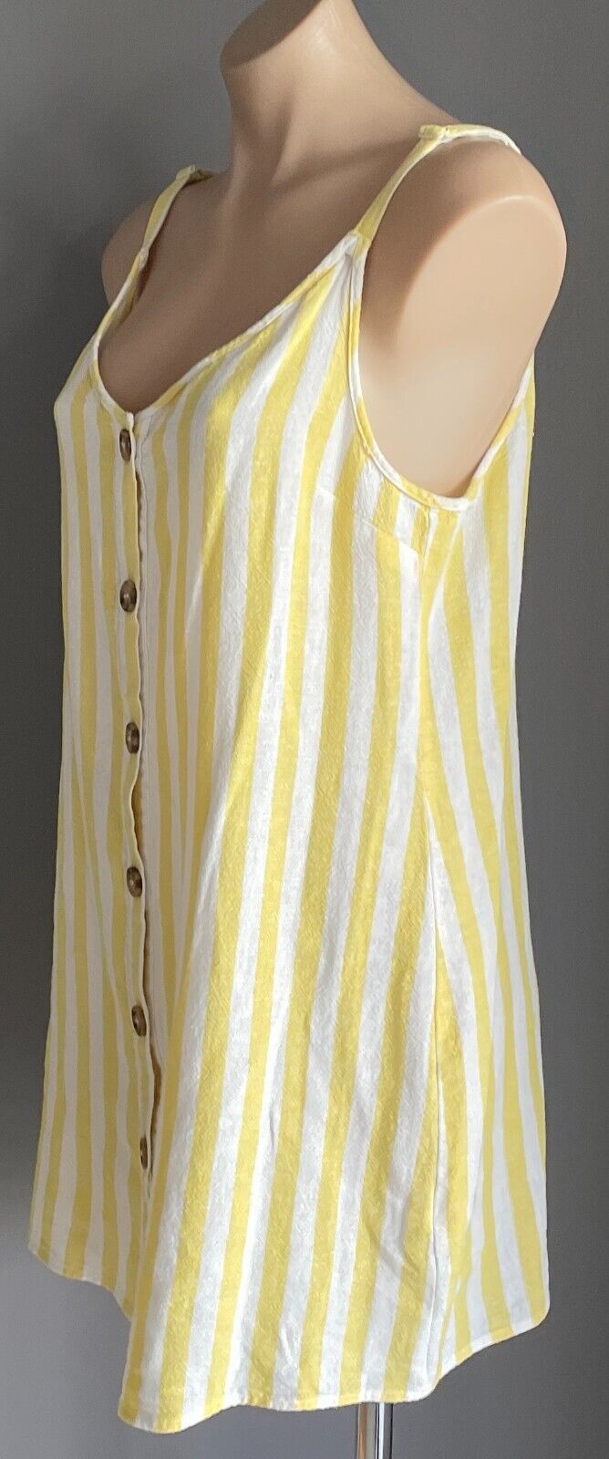COTTON ON Shift Dress Butter Yellow White Stripe Sleeveless Button Front Size L
