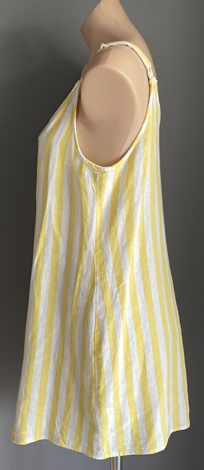 COTTON ON Shift Dress Butter Yellow White Stripe Sleeveless Button Front Size L