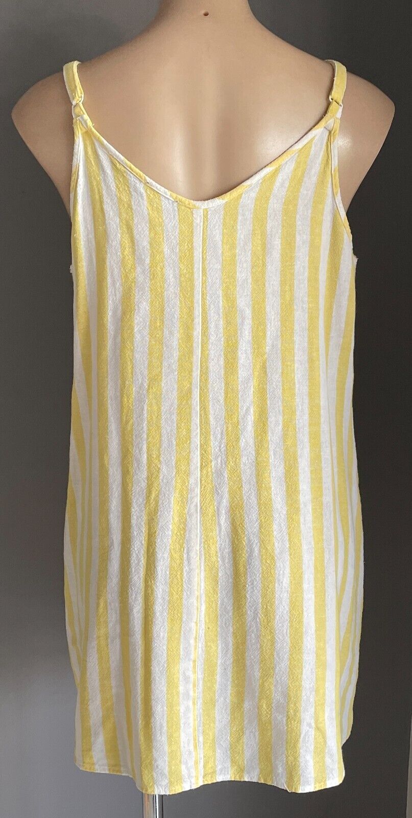 COTTON ON Shift Dress Butter Yellow White Stripe Sleeveless Button Front Size L