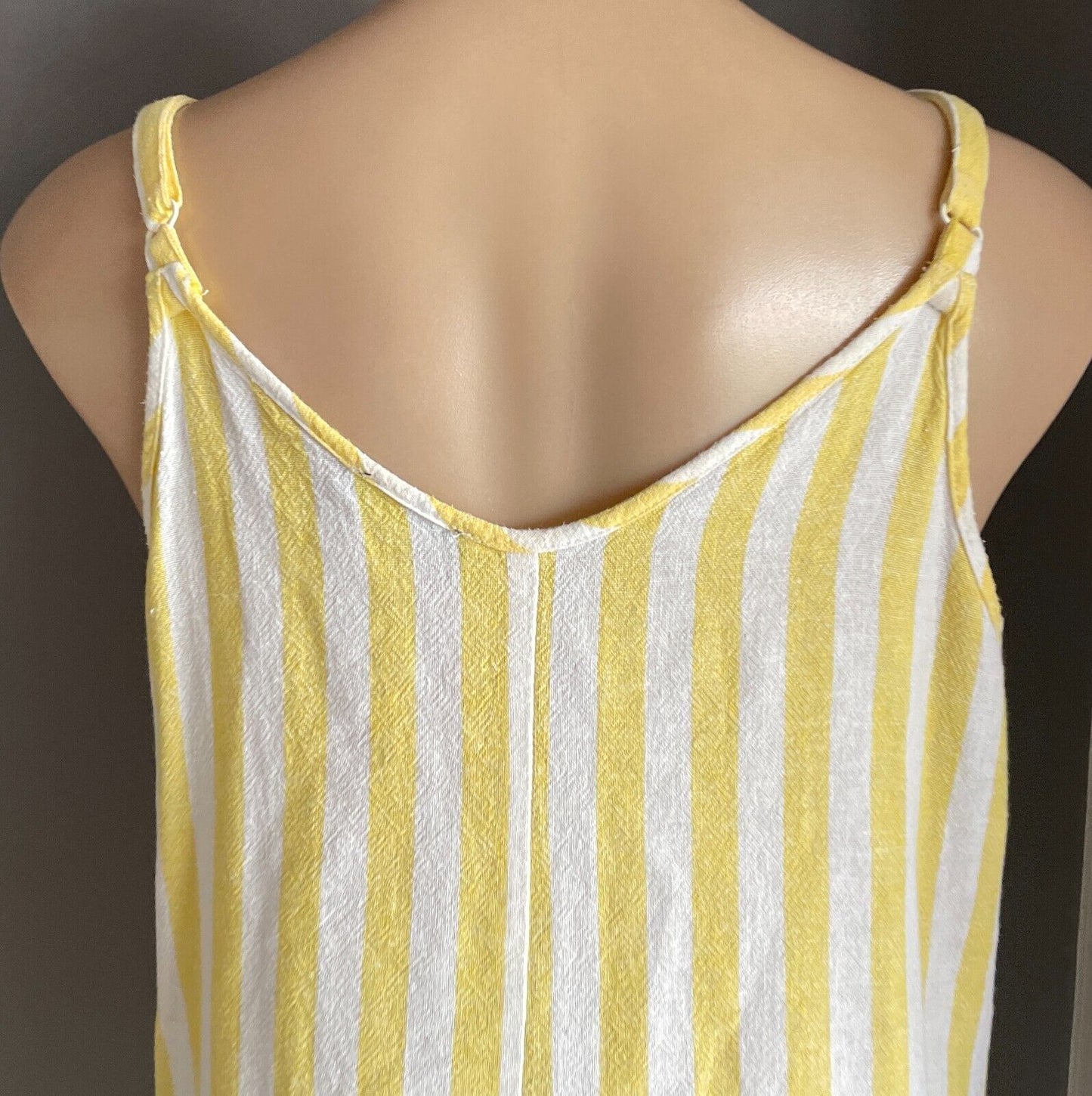 COTTON ON Shift Dress Butter Yellow White Stripe Sleeveless Button Front Size L