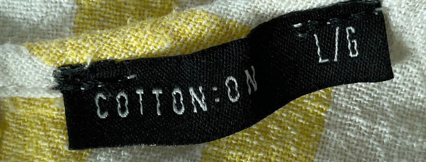 COTTON ON Shift Dress Butter Yellow White Stripe Sleeveless Button Front Size L