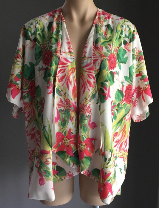 LOVERS+FRIENDS Lovebirds White Tropical Print Kimono Open Top Ladies XS 10 NEW