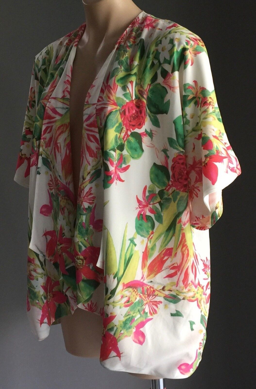 LOVERS+FRIENDS Lovebirds White Tropical Print Kimono Open Top Ladies XS 10 NEW