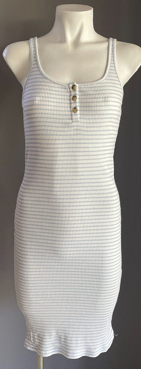 COTTON ON Dress Light Blue White Stripe Summer Rib Tube Size M 8 10 Stretch NEW