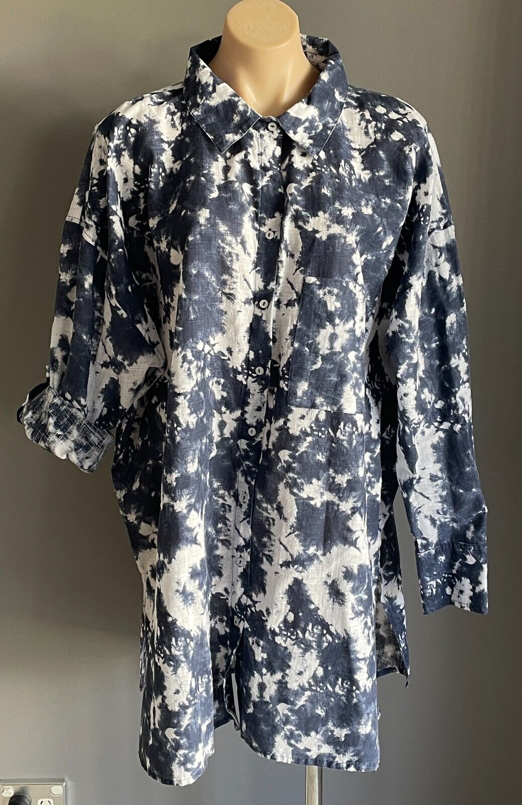 COTTON ON BODY I Do Shirt Nightie Navy Tie Dye Adjustable Tab Sleeve Size XL NEW
