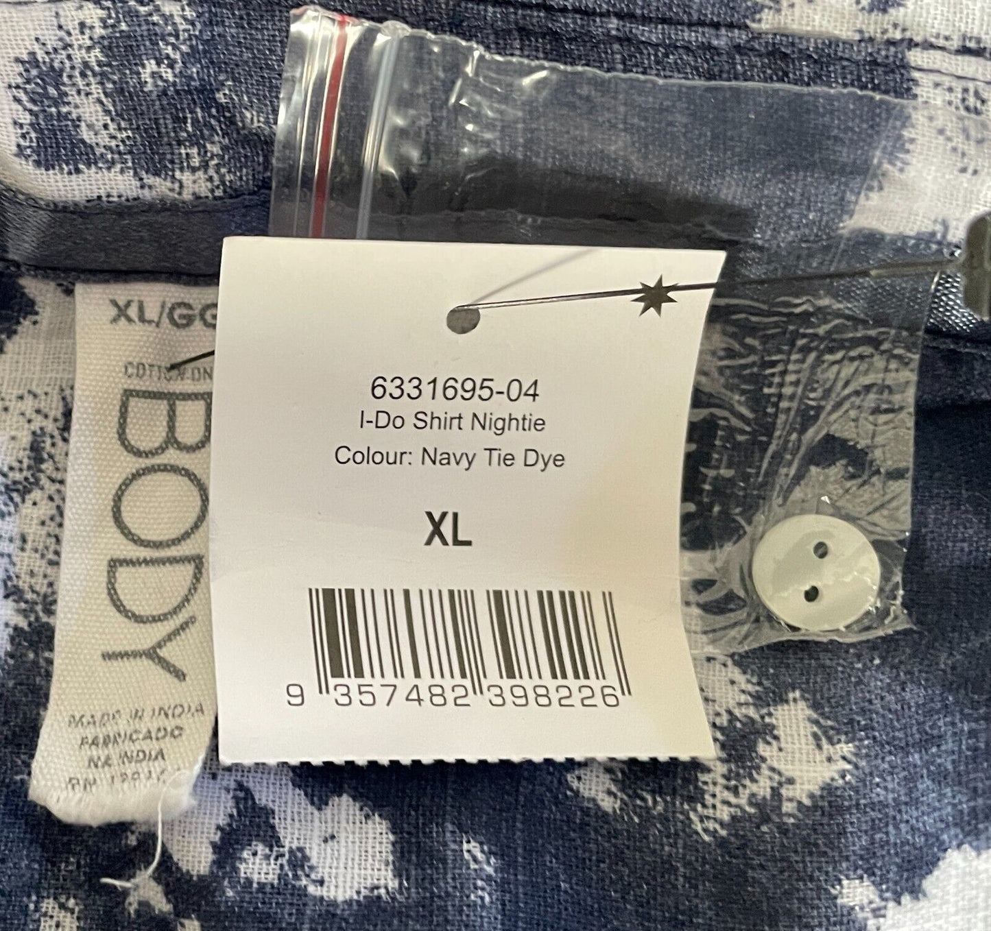 COTTON ON BODY I Do Shirt Nightie Navy Tie Dye Adjustable Tab Sleeve Size XL NEW