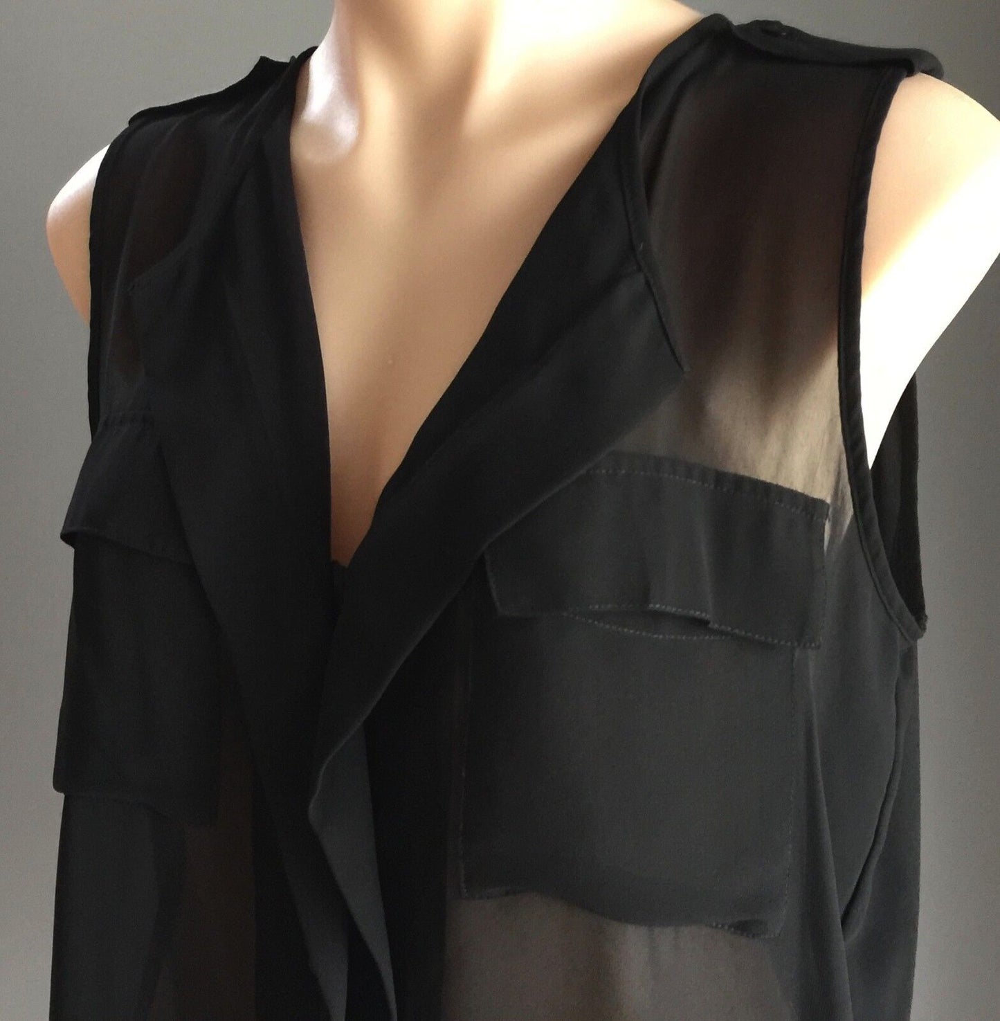 COTTON ON Top Sheer Black Sleeveless Collared Shirt Blouse Ladies Size S 10