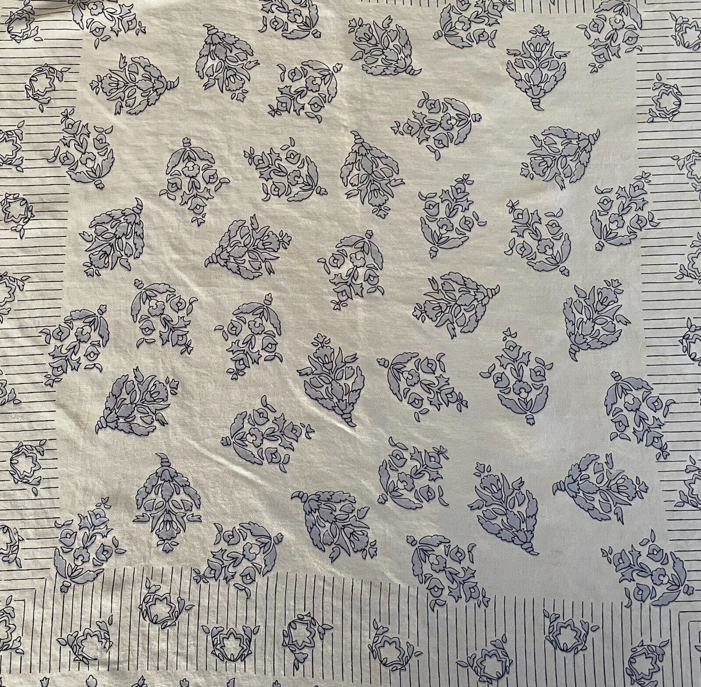 Silky Square Neck Scarf Off White Pale Blue Black Floral Lightweight 66 x 67cm