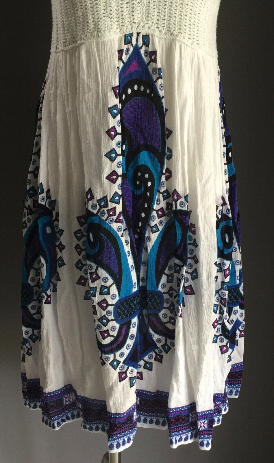 COTTON CHARM Crochet Top Dress MultiColoured on White Beach Size 6 8 Vintage