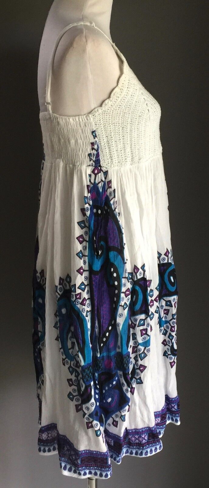 COTTON CHARM Crochet Top Dress MultiColoured on White Beach Size 6 8 Vintage