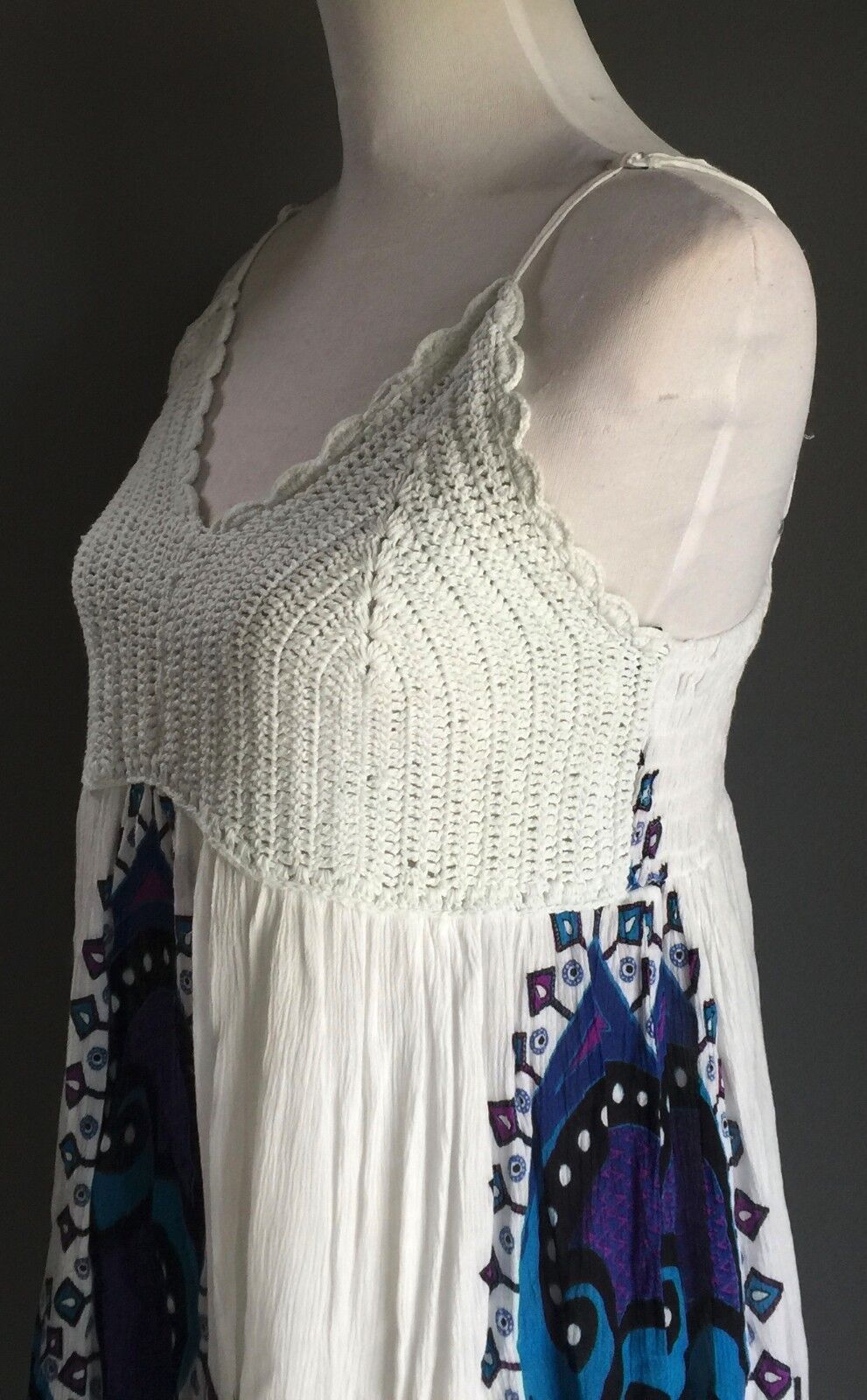 COTTON CHARM Crochet Top Dress MultiColoured on White Beach Size 6 8 Vintage