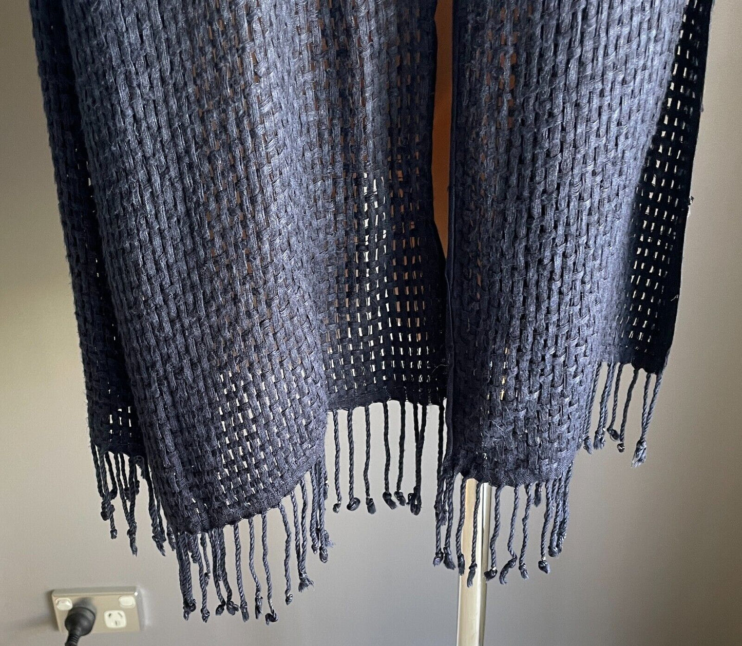 Neck Scarf Navy Blue Cross Hatch Rectangle Wrap Shawl Fringed 50 182cm Long NEW