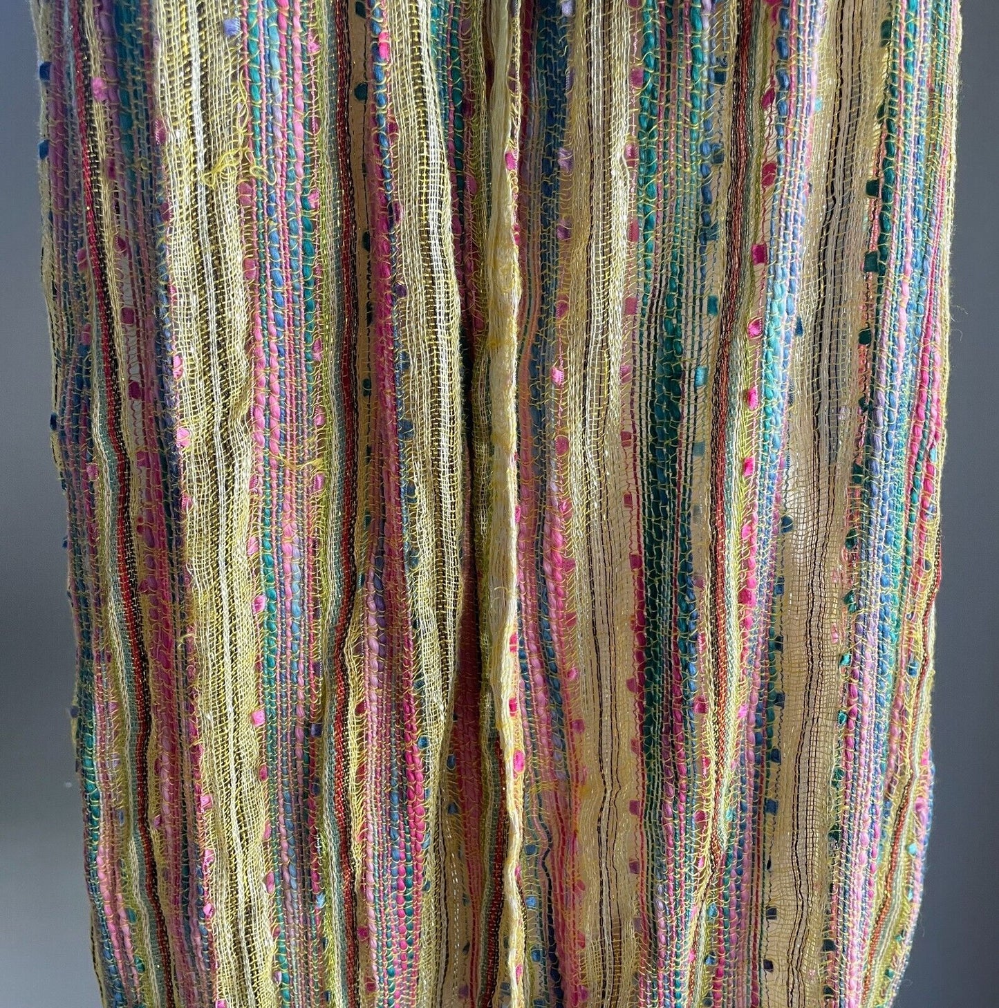 Autograph Neck SCARF Fringed Yellow Pink Gold Silver Thread Rectangle Cotton