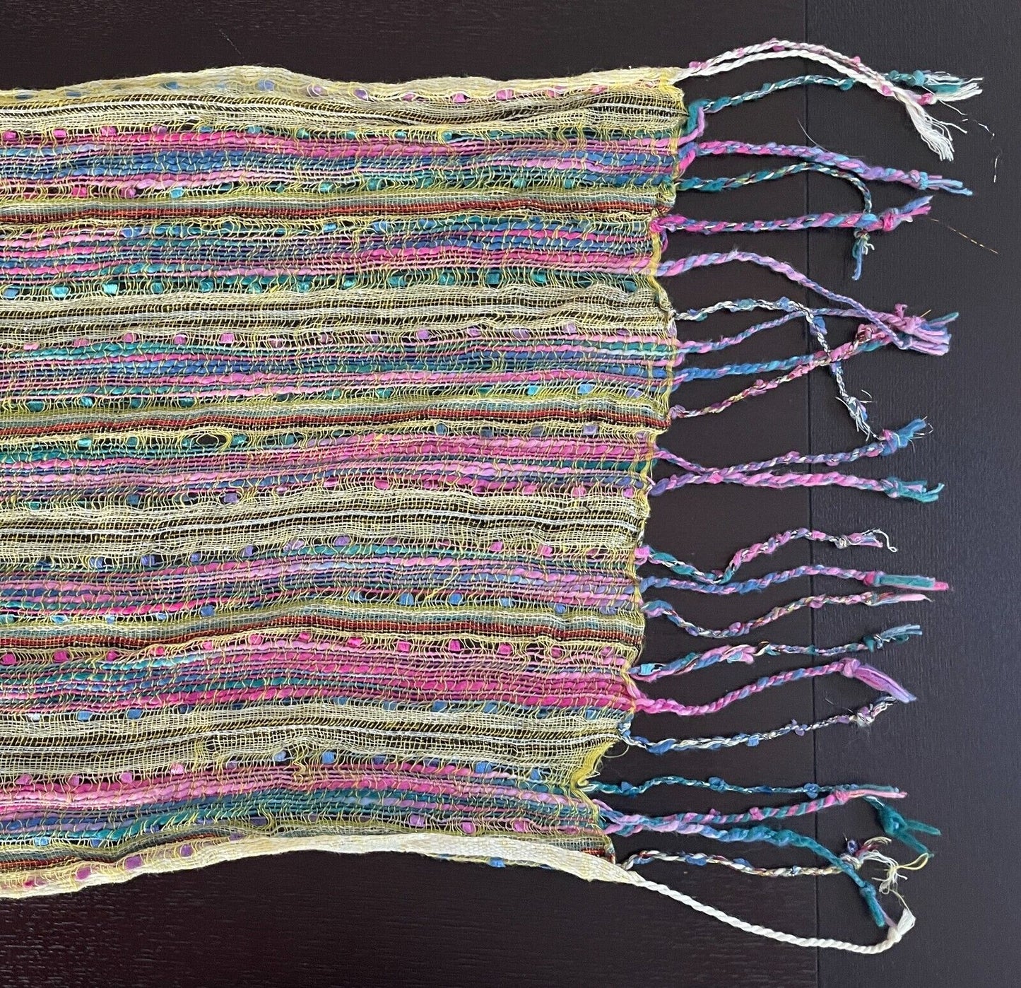 Autograph Neck SCARF Fringed Yellow Pink Gold Silver Thread Rectangle Cotton