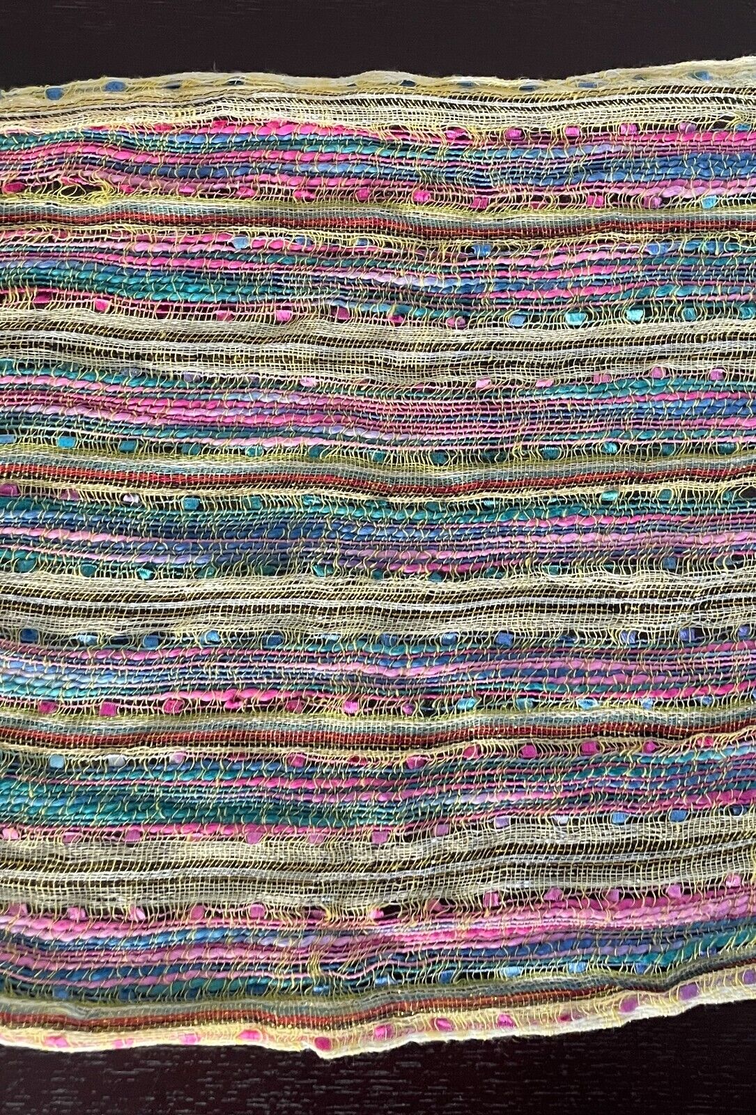 Autograph Neck SCARF Fringed Yellow Pink Gold Silver Thread Rectangle Cotton