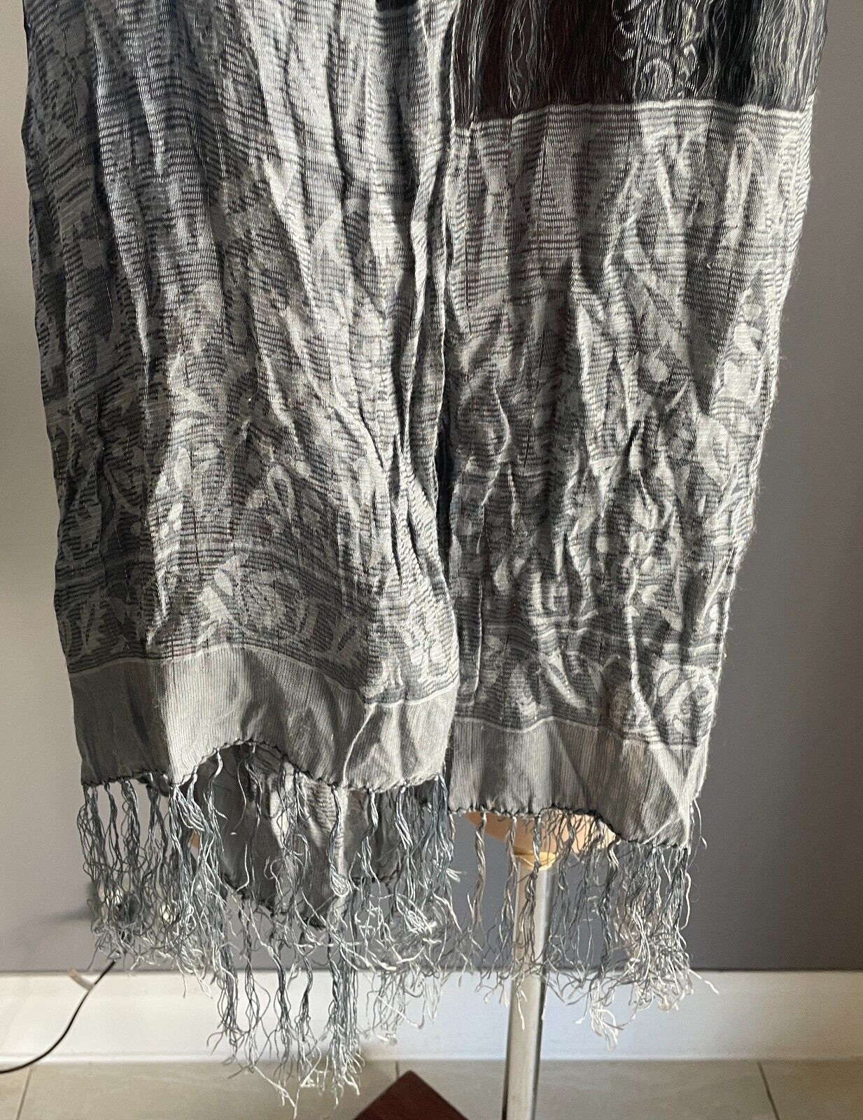 Neck Scarf Fringed Wrap Shawl Black Grey Gold Thread Rectangle Crinkle Luxe NEW