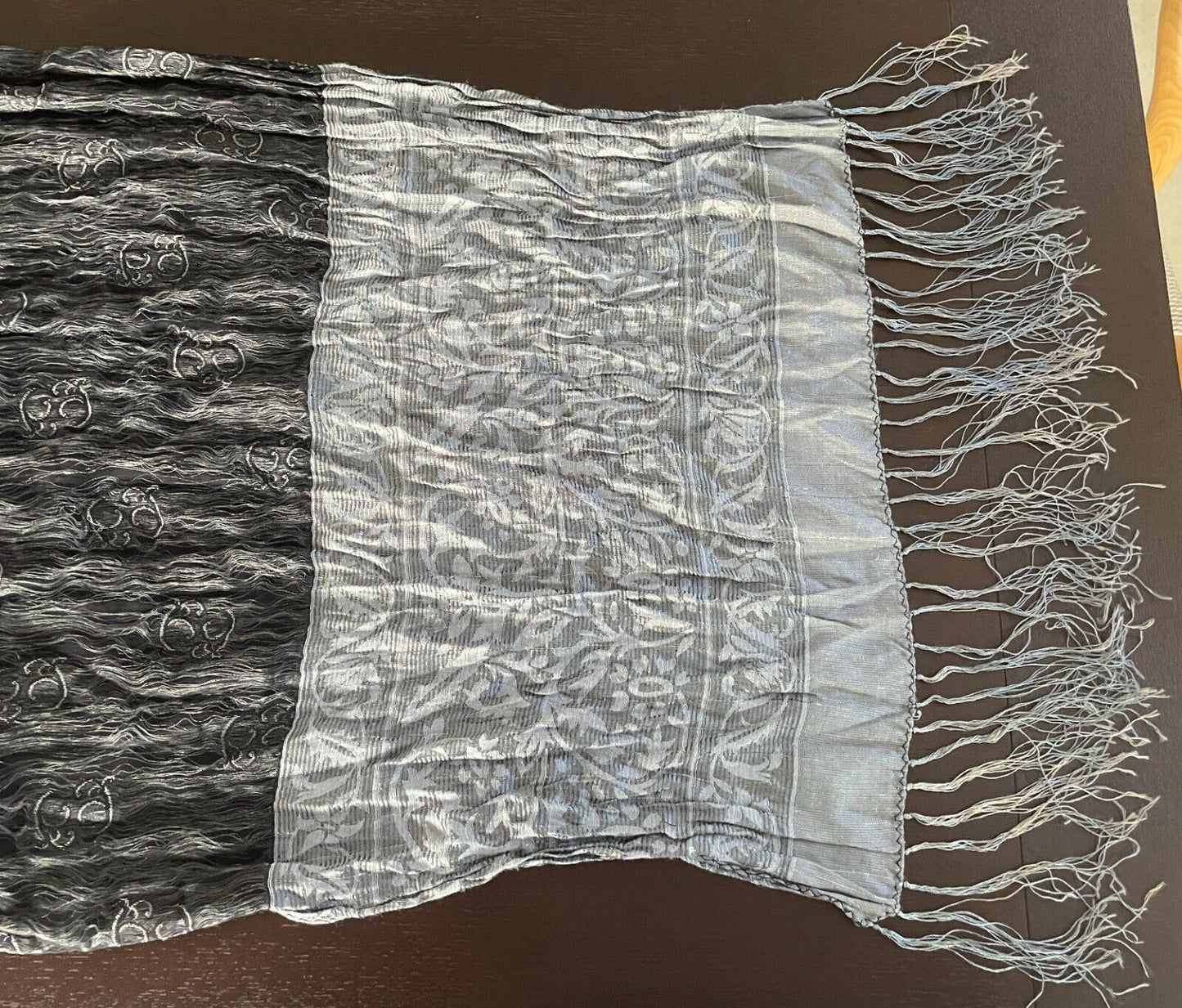 Neck Scarf Fringed Wrap Shawl Black Grey Gold Thread Rectangle Crinkle Luxe NEW