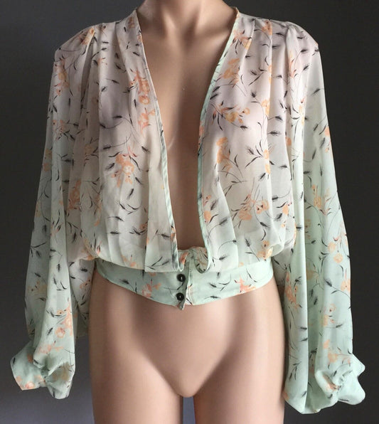 COTTON ON Top Soft Green Floral Print Sheer Blouse Ladies Size S 10