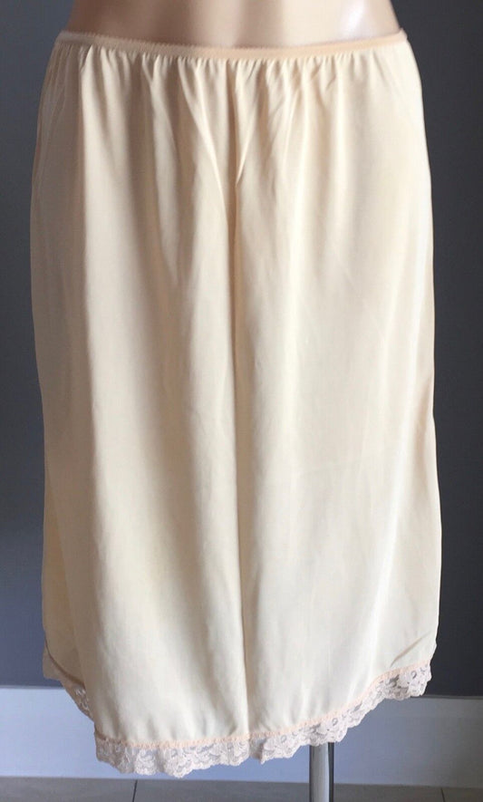 Half Slip Nylon Petticoat Elastic Waist Yellow Beige Size 14 Australia Vintage