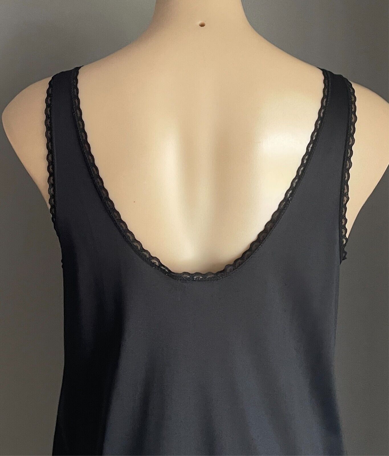 HILTON Petticoat Black Full Slip Size 14 Lace Trim Non Adjustable Straps Nylon