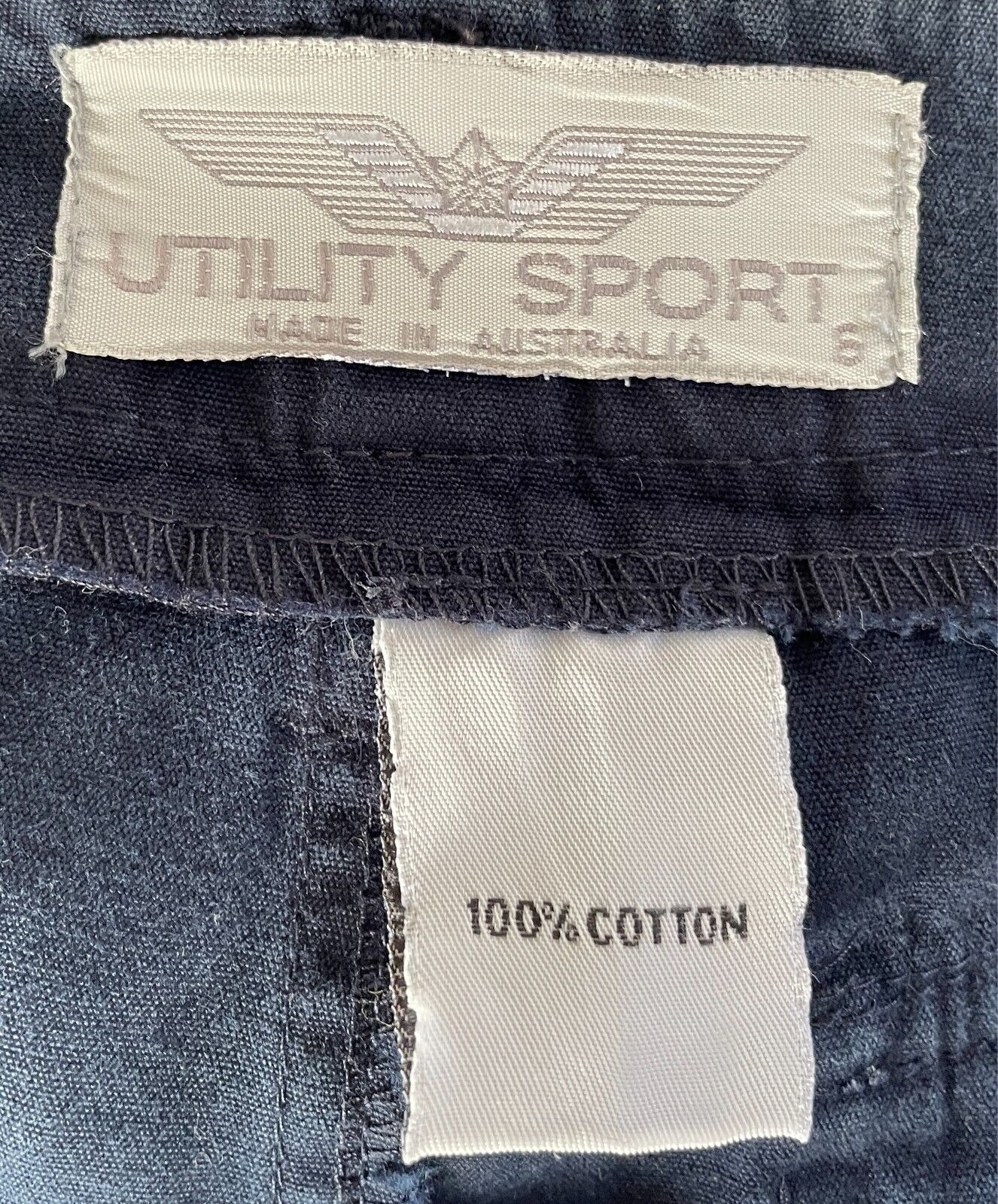 UTILITY SPORT Shorts Navy Cotton Fabric Flat Front Style Womens Size 6 8