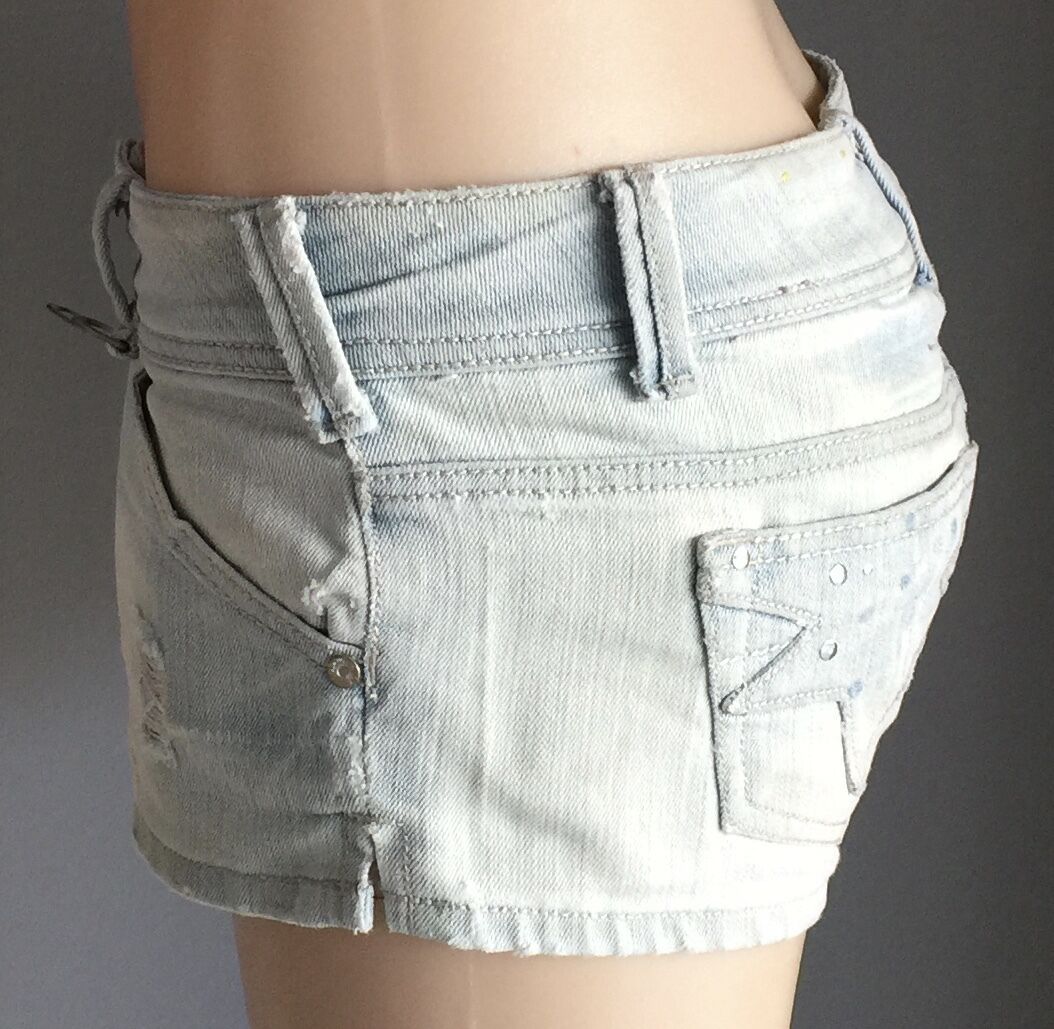 ALMOST FAMOUS Shorts Shorty Mini Faded Blue Distressed Denim Size 5 AU 10 Jeans