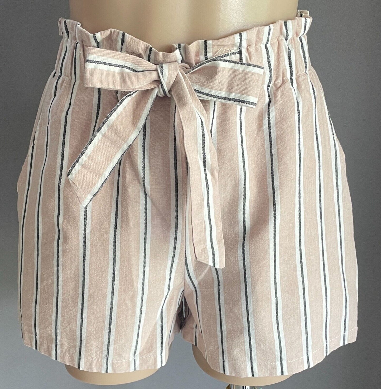 FACTORIE  Shorts Blush Pink White Black Elastic High Waist Size 10 Cotton Blend