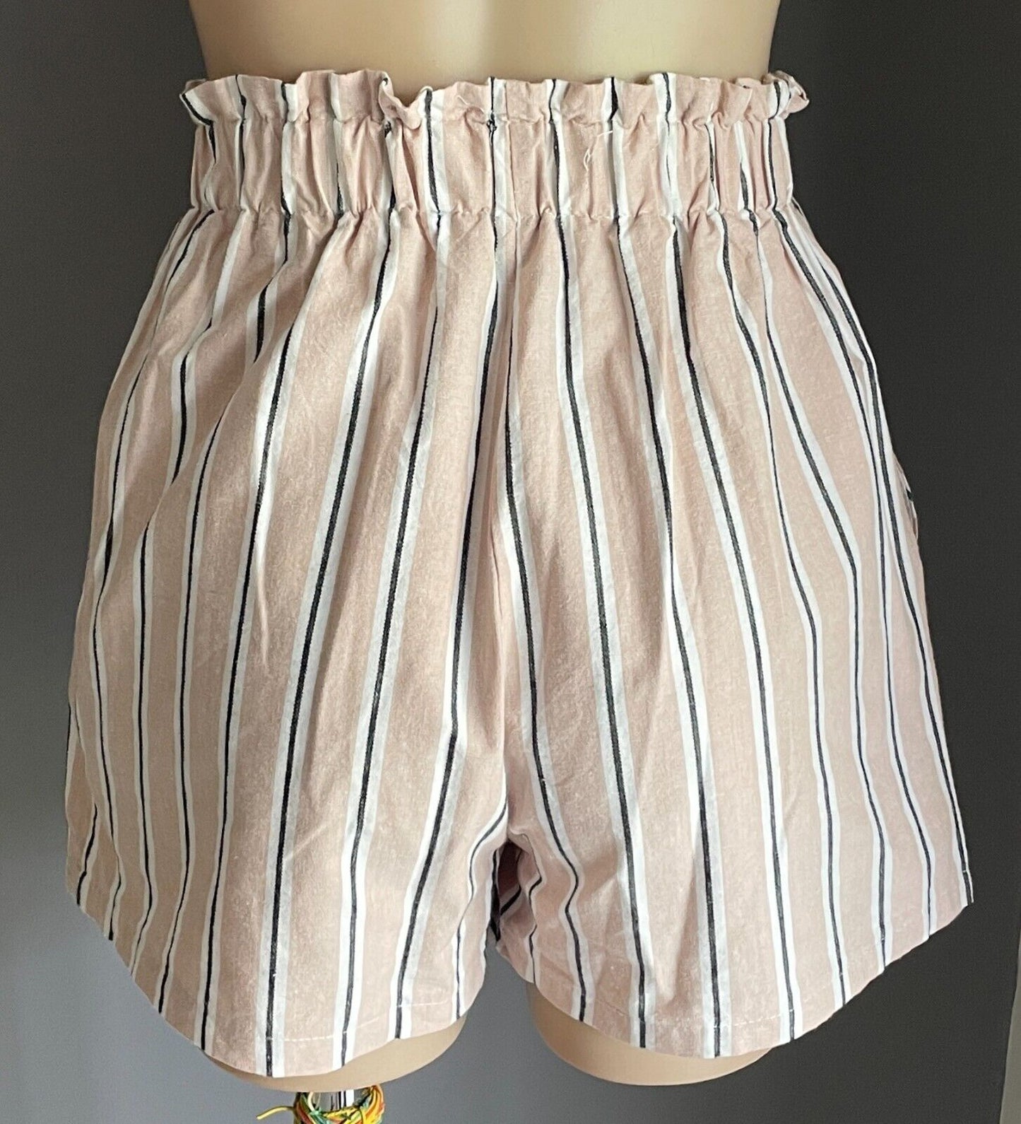 FACTORIE  Shorts Blush Pink White Black Elastic High Waist Size 10 Cotton Blend