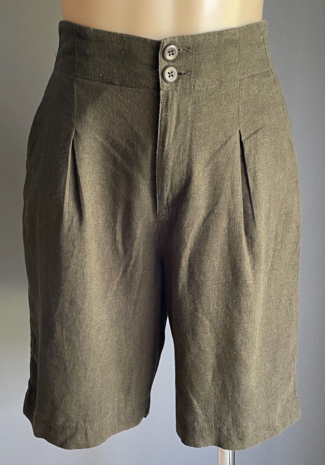 ANKO K-MART  Khaki Linen Blend High Waist Pleat Front Shorts Size 8 10