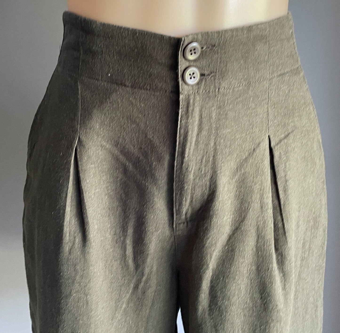 ANKO K-MART  Khaki Linen Blend High Waist Pleat Front Shorts Size 8 10