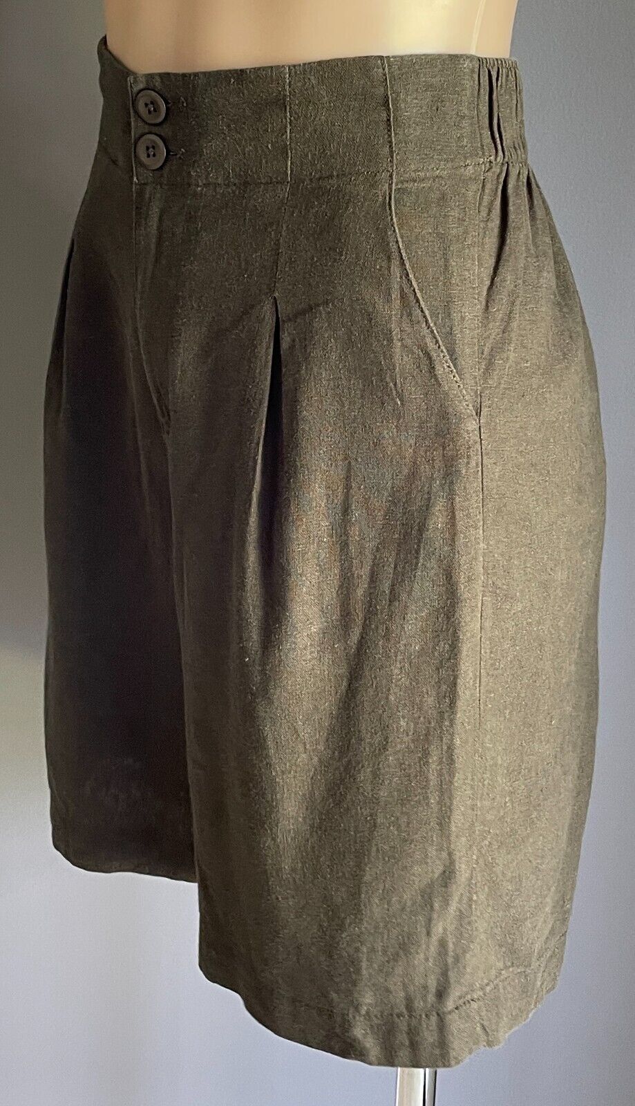 ANKO K-MART  Khaki Linen Blend High Waist Pleat Front Shorts Size 8 10