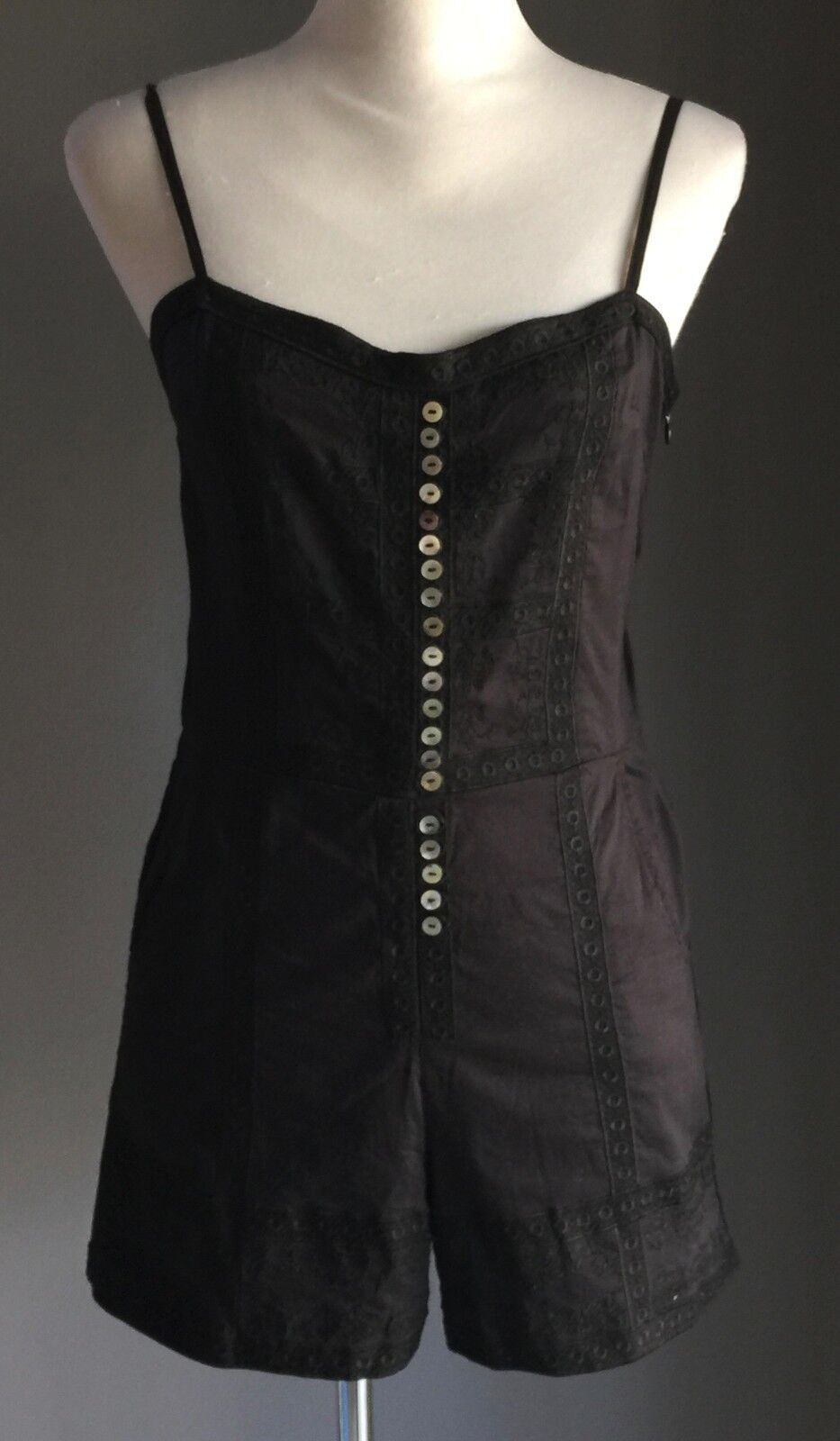 TALES OF THE FALLEN Romper Black Cotton Lace Playsuit Shorts Size XS 8 Boho NEW