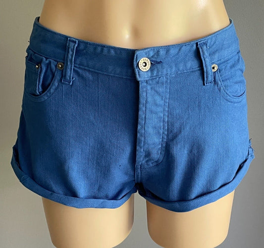 BARDOT DENIM Blue Cuffed Shorty Shorts Ladies Size 14 Button Fly 5 Pocket Cut