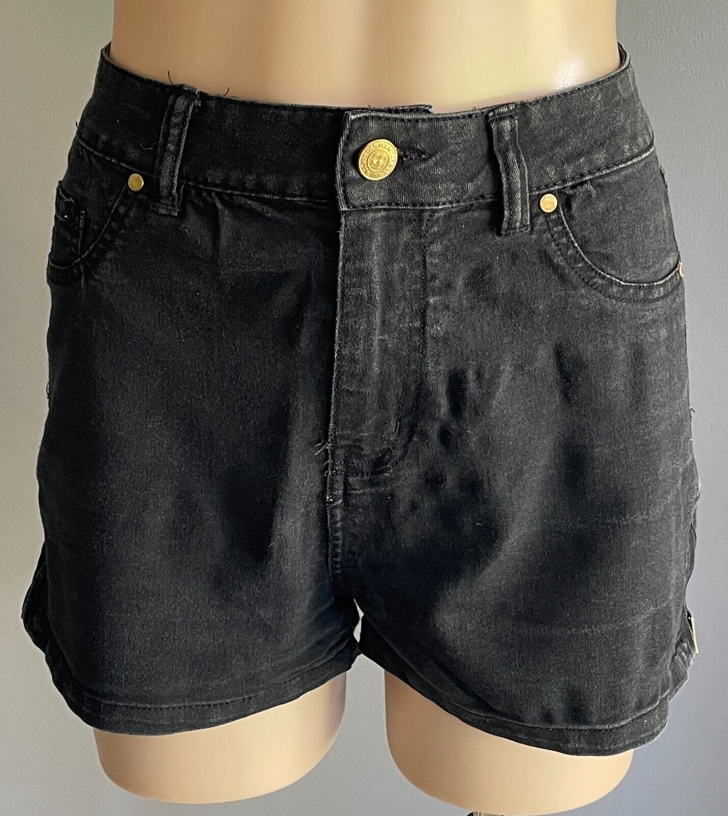 FACTORIE Shorts Black Denim Side Zip Hem Size 12 Stretch 5 Pocket Cut