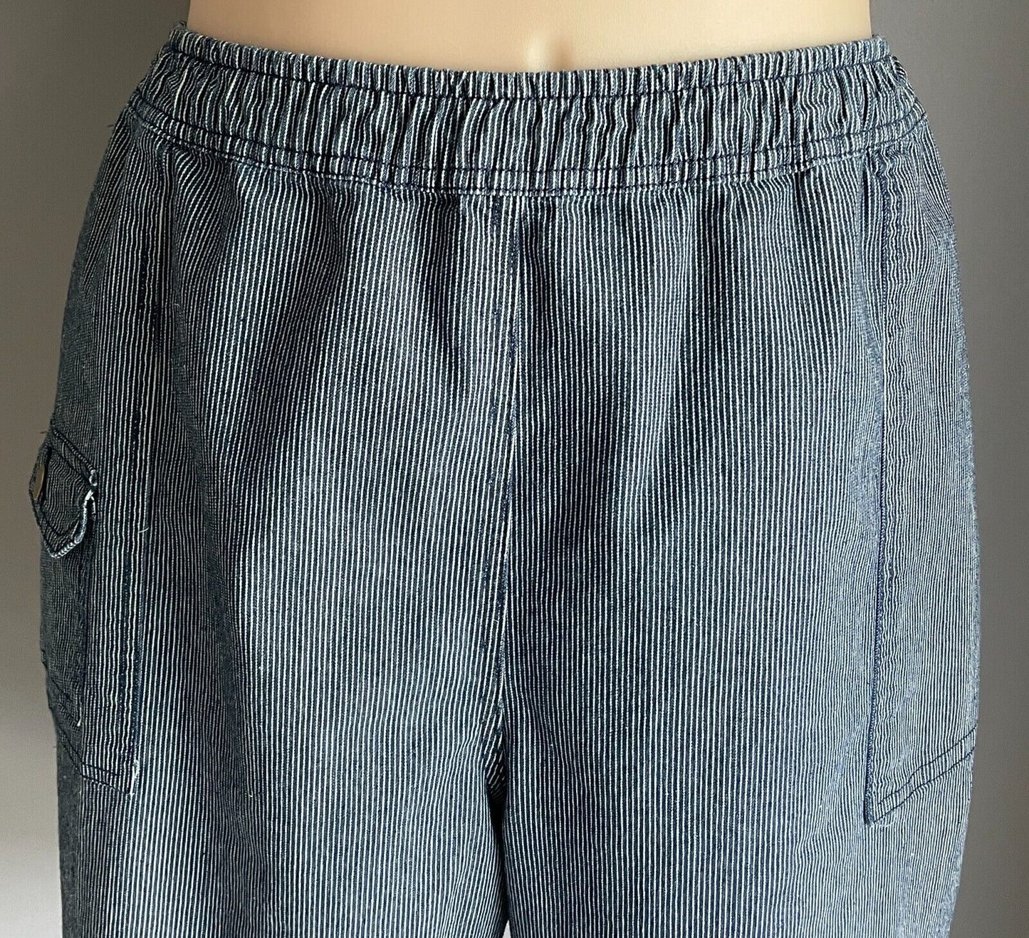 VICTORIA HILL Shorts Elastic Waist Navy & White Stripe Size Plus 28 Pockets