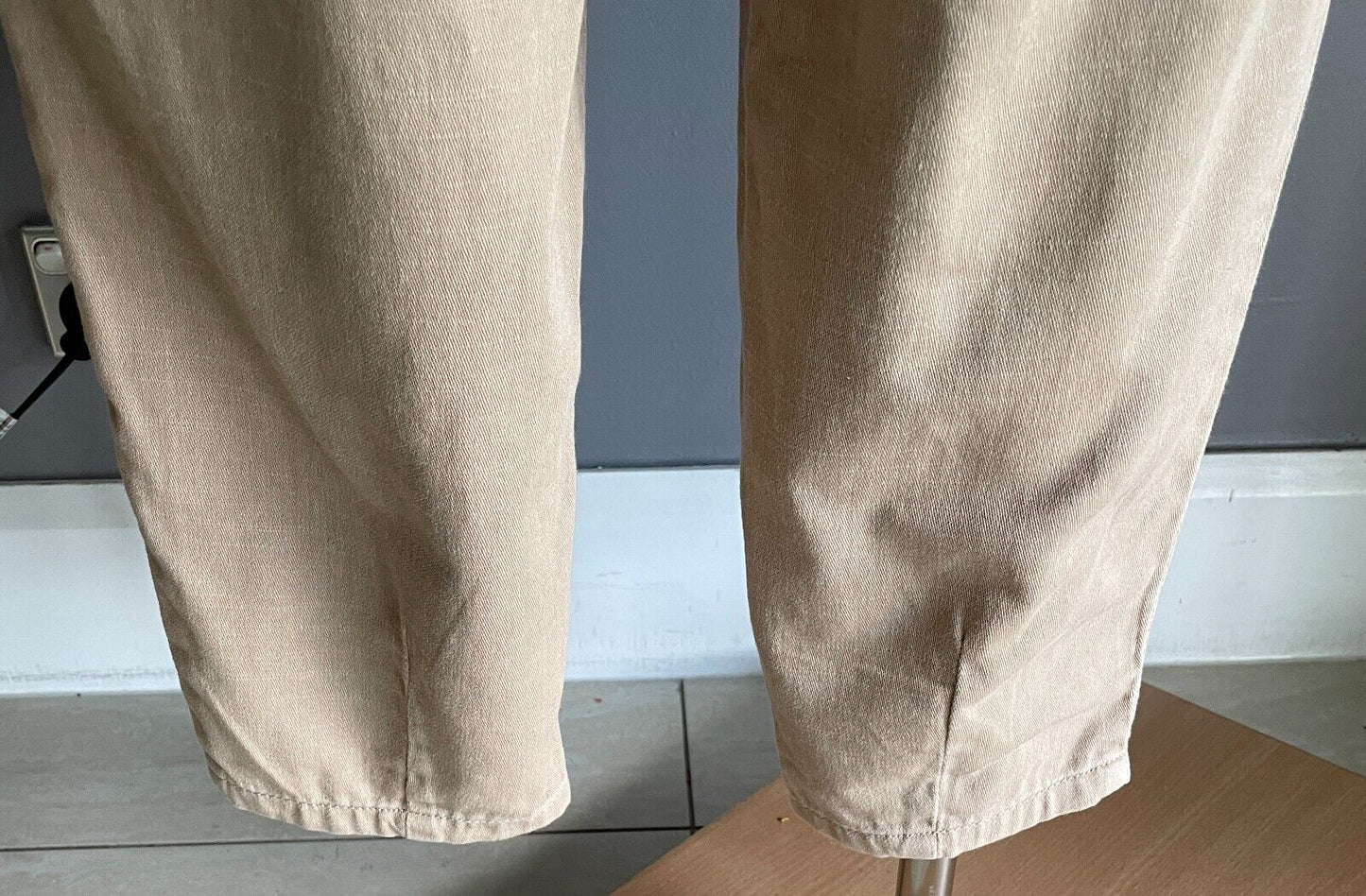 COTTON ON Pants Beige Chino Elastic Waist Cotton Fabric Heavy Linen Look Size 6